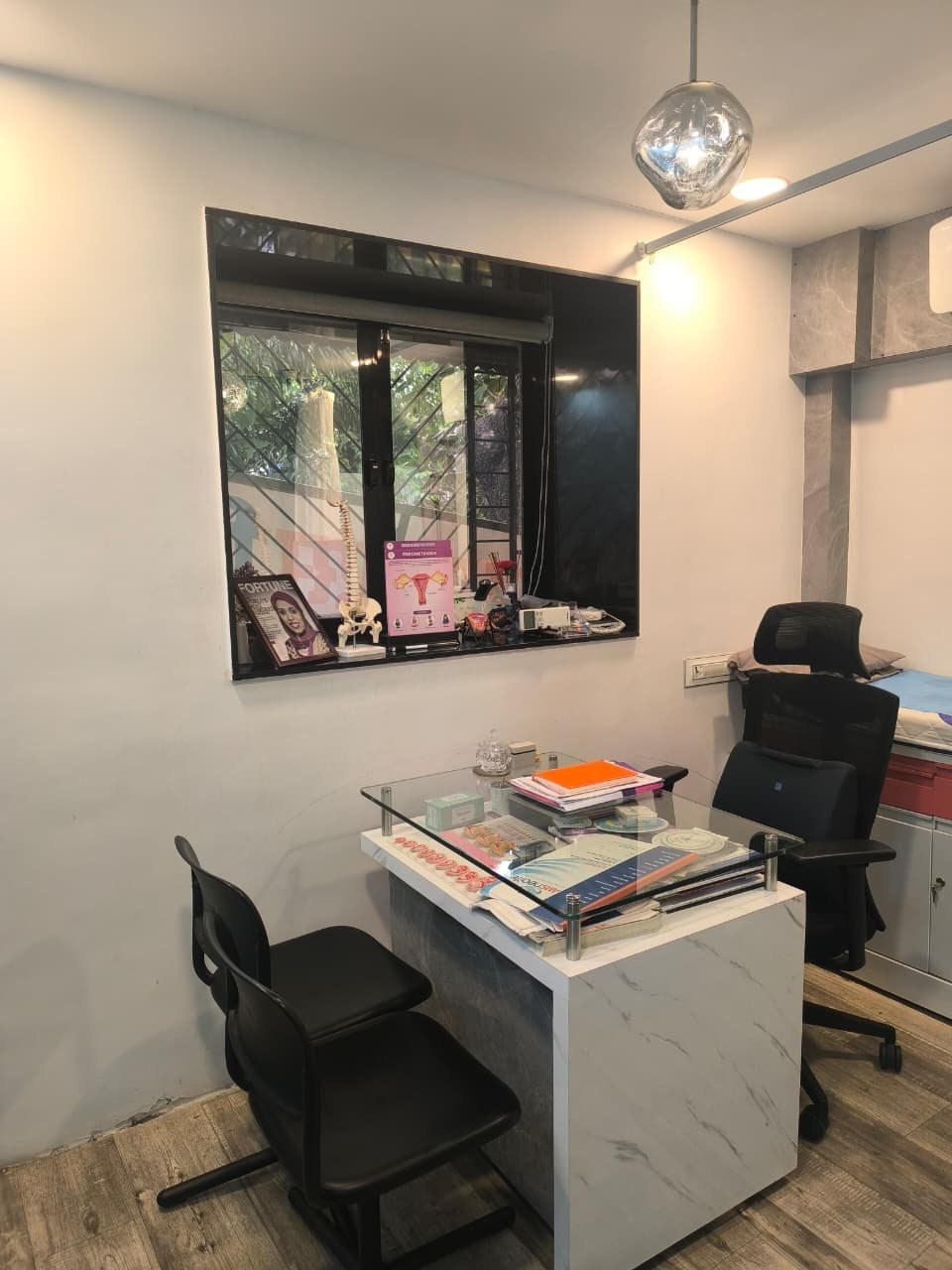 A consulting room at AMS Neolife Super-Speciality Clinic
